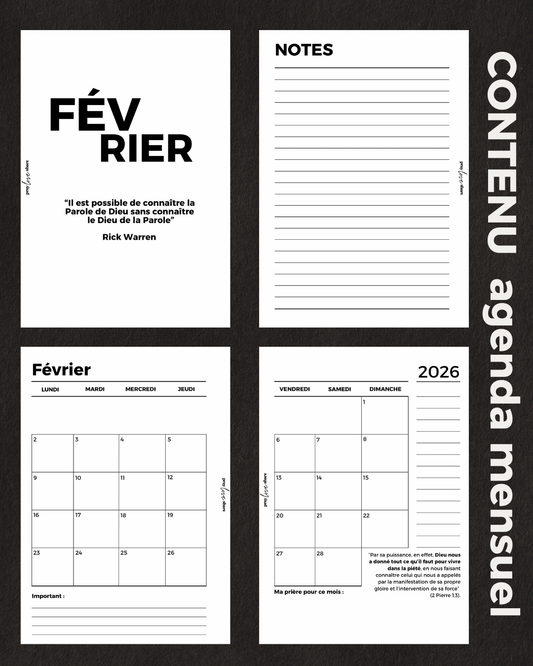 Agenda 2026 mensuel (homme)