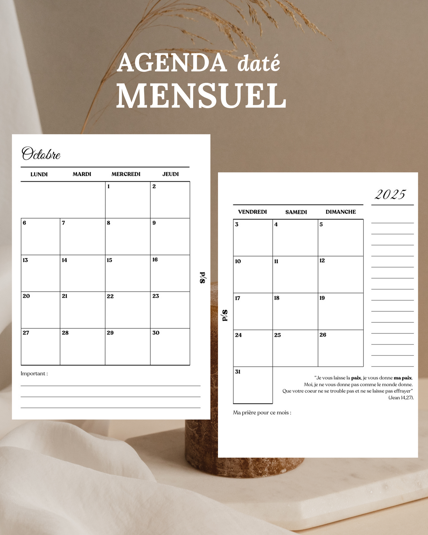Agenda mensuel daté
