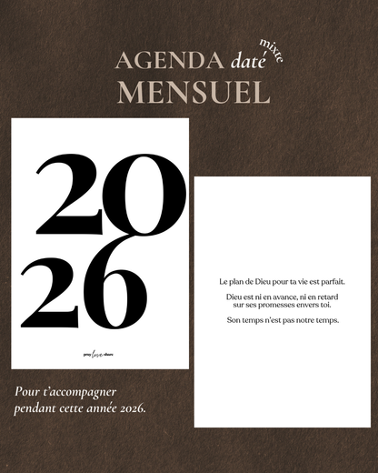 Agenda mensuel daté 2026 (mixte)