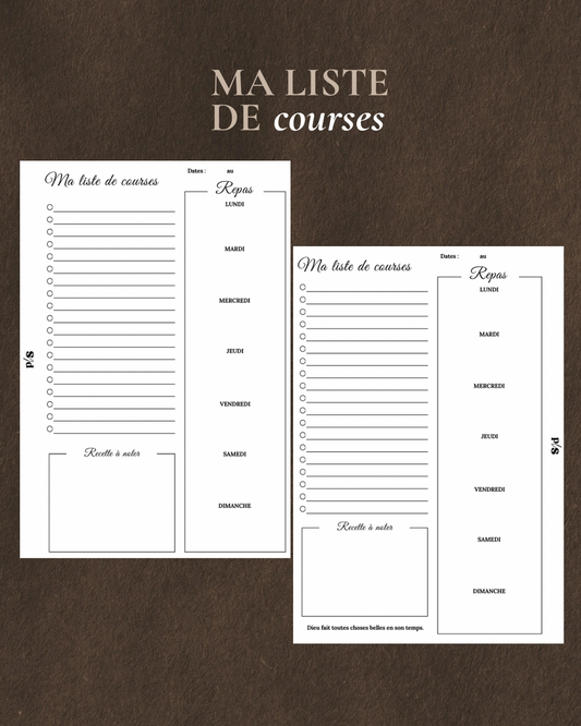 Ma liste de courses & menu