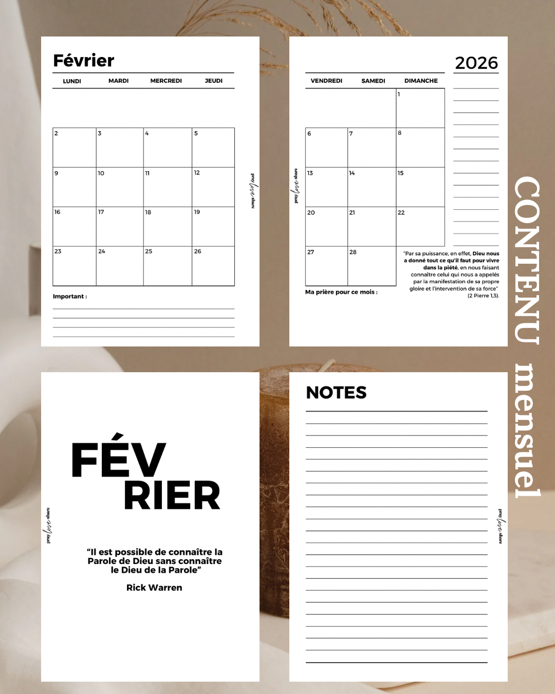 Agenda 2026 mensuel (homme)