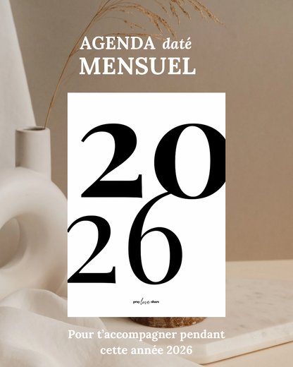 Agenda mensuel daté 2026 (mixte)