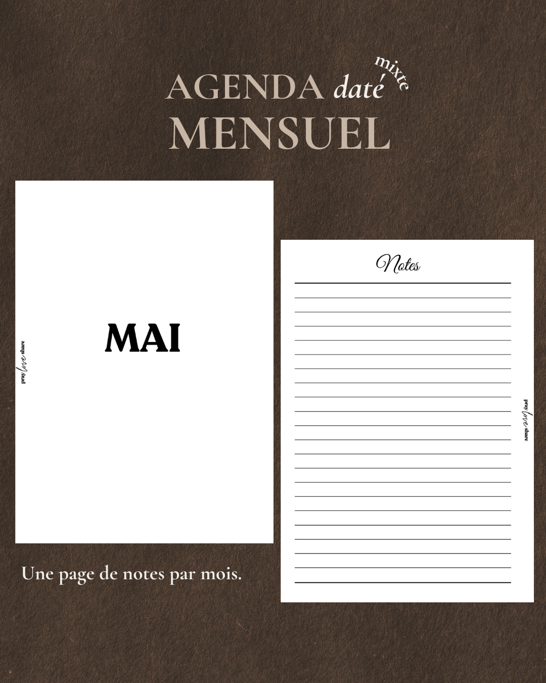 Agenda mensuel daté 2026 (mixte)