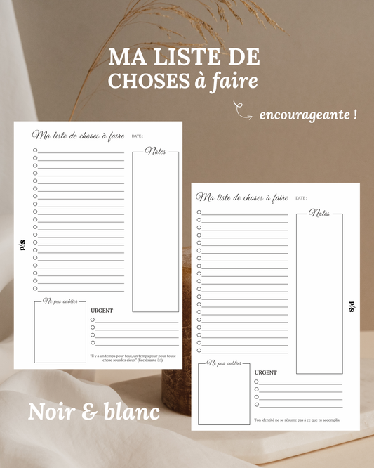 Ma liste de choses à faire encourageante (to-do list)