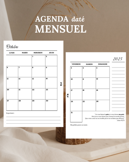 Agenda mensuel daté
