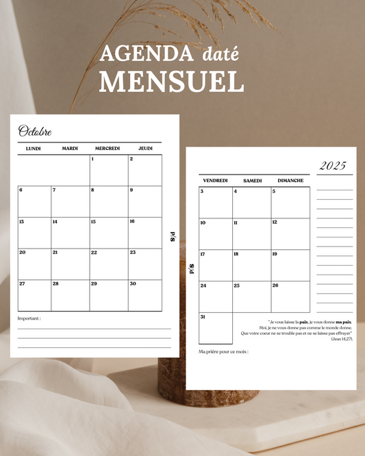 Agenda mensuel daté