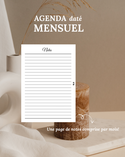 Agenda mensuel daté